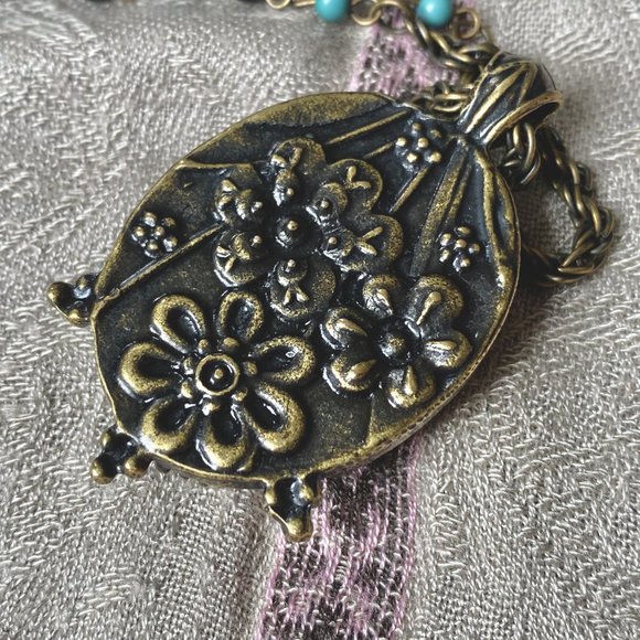 Art Nouveau style Bronze Filigree Cage Pendant Necklace - Picture 4 of 5